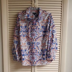 Talbots Blue, Orange & White Paisley Button-Front Shirt